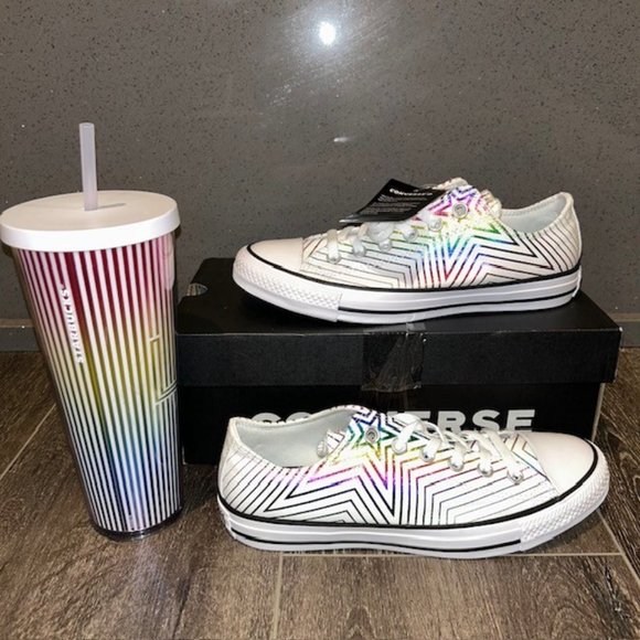 Striped Starbucks 24oz Cup + Matching Converse Chuck Taylor shoes. Women size 9